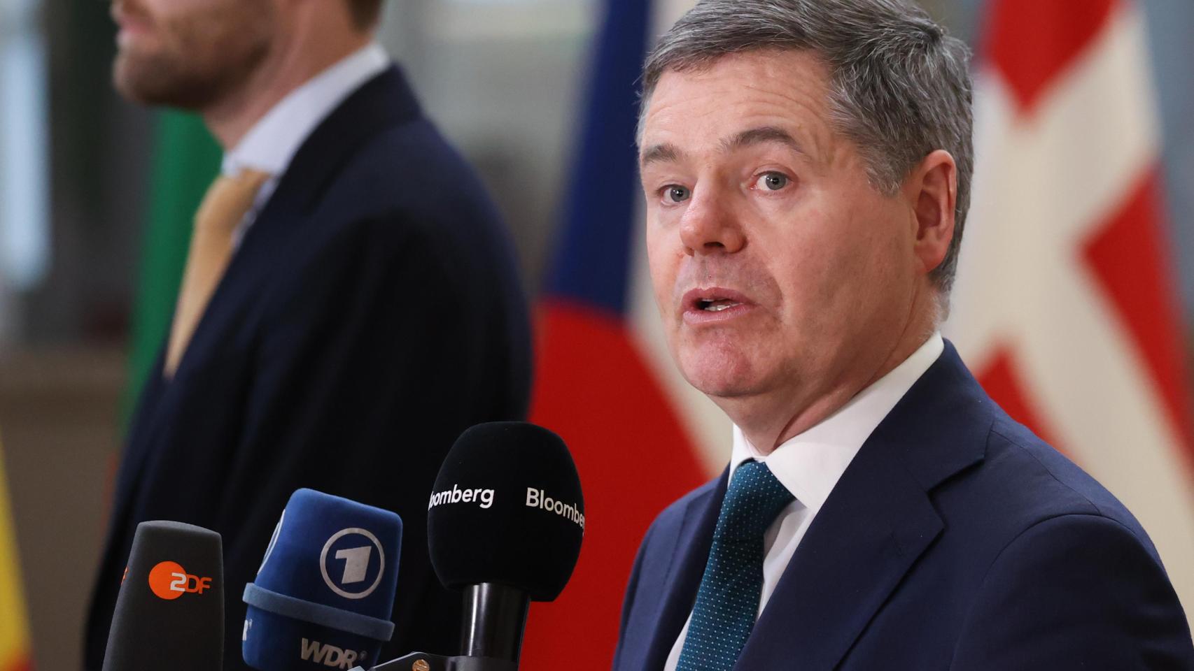 El presidente del Eurogrupo, Paschal Donohoe, durante la reunión de este lunes en Bruselas