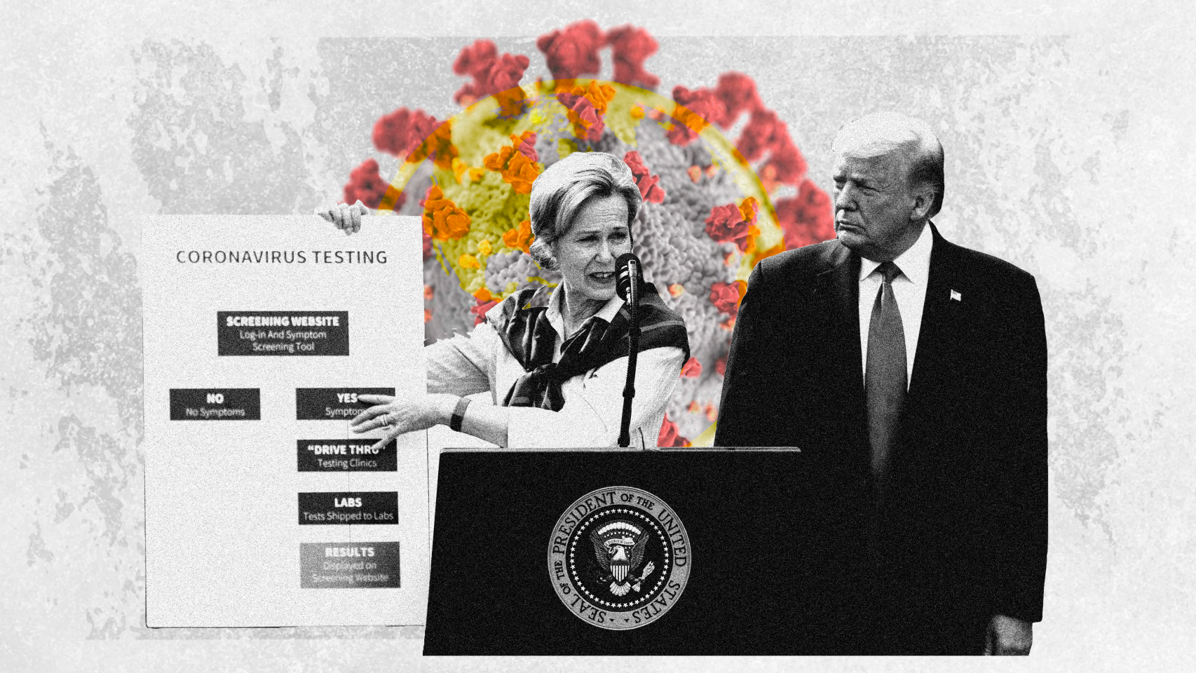 Donald Trump y Deborah Birx decretan la emergencia nacional ante la covid, el 13 de marzo de 2020. Montaje: Rubén Vique