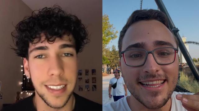 A la izquierda, el psicólogo Harits Casás en uno de sus vídeos de TikTok. A la derecha, Raúl Gómez, que recomienda becas y subvenciones en su cuenta de la red social china.