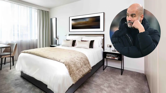 Pep Guardiola y una de las habitaciones del completo City Suites