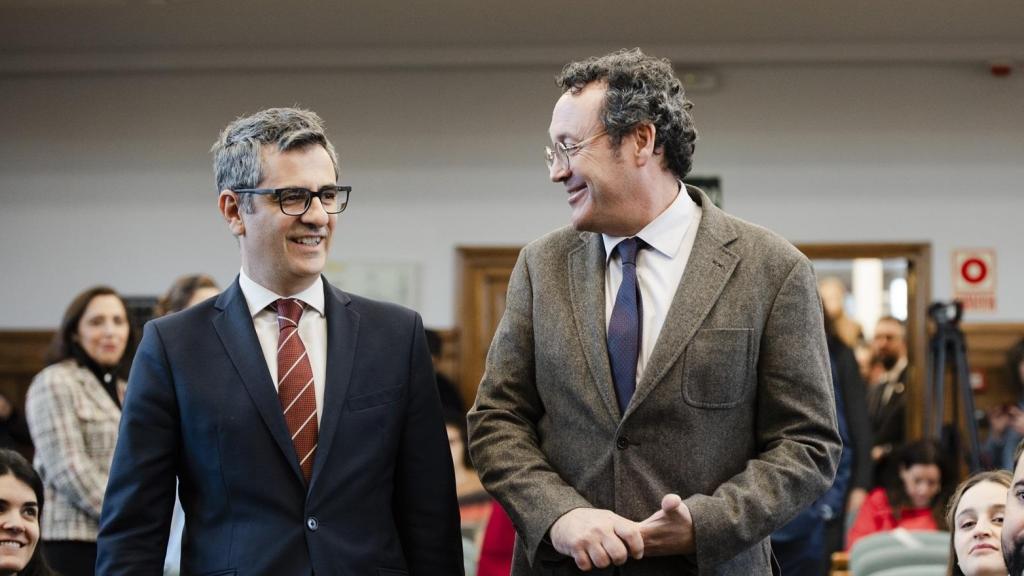 El ministro de la Presidencia, Félix Bolaños, junto al fiscal feneral del Estado, Álvaro García Ortiz, en el Centro de Estudios Jurídicos.