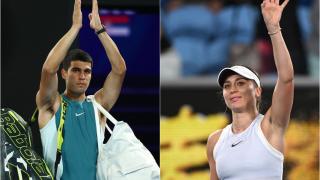 Carlos Alcaraz y Paula Badosa en su despedida en el Open de Australia.