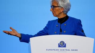 La presidenta del BCE, Christine Lagarde, durante su rueda de prensa de este jueves en Fráncfort
