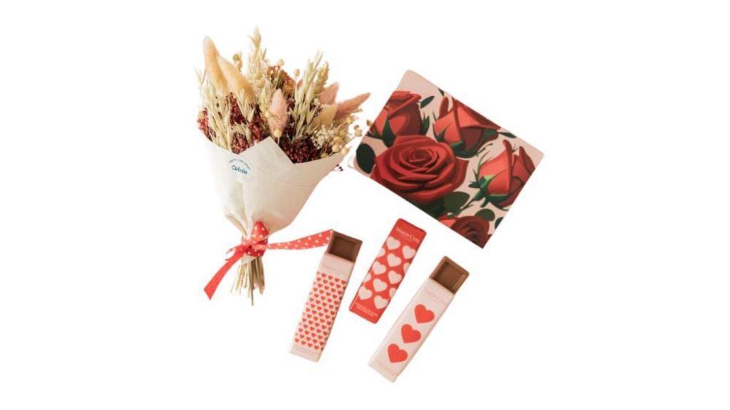 Pack mini ramo de flores secas y chocolates
