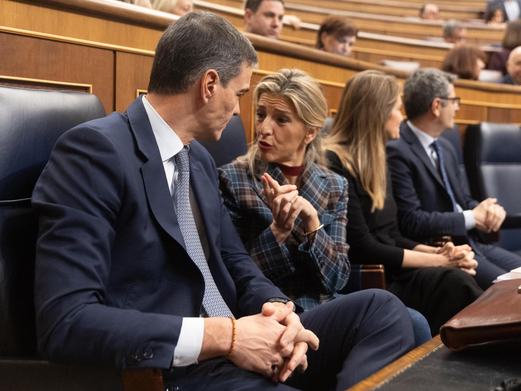 Pedro Sánchez y Yolanda Díaz, este miércoles durante la sesión de control al Gobierno en el Congreso.