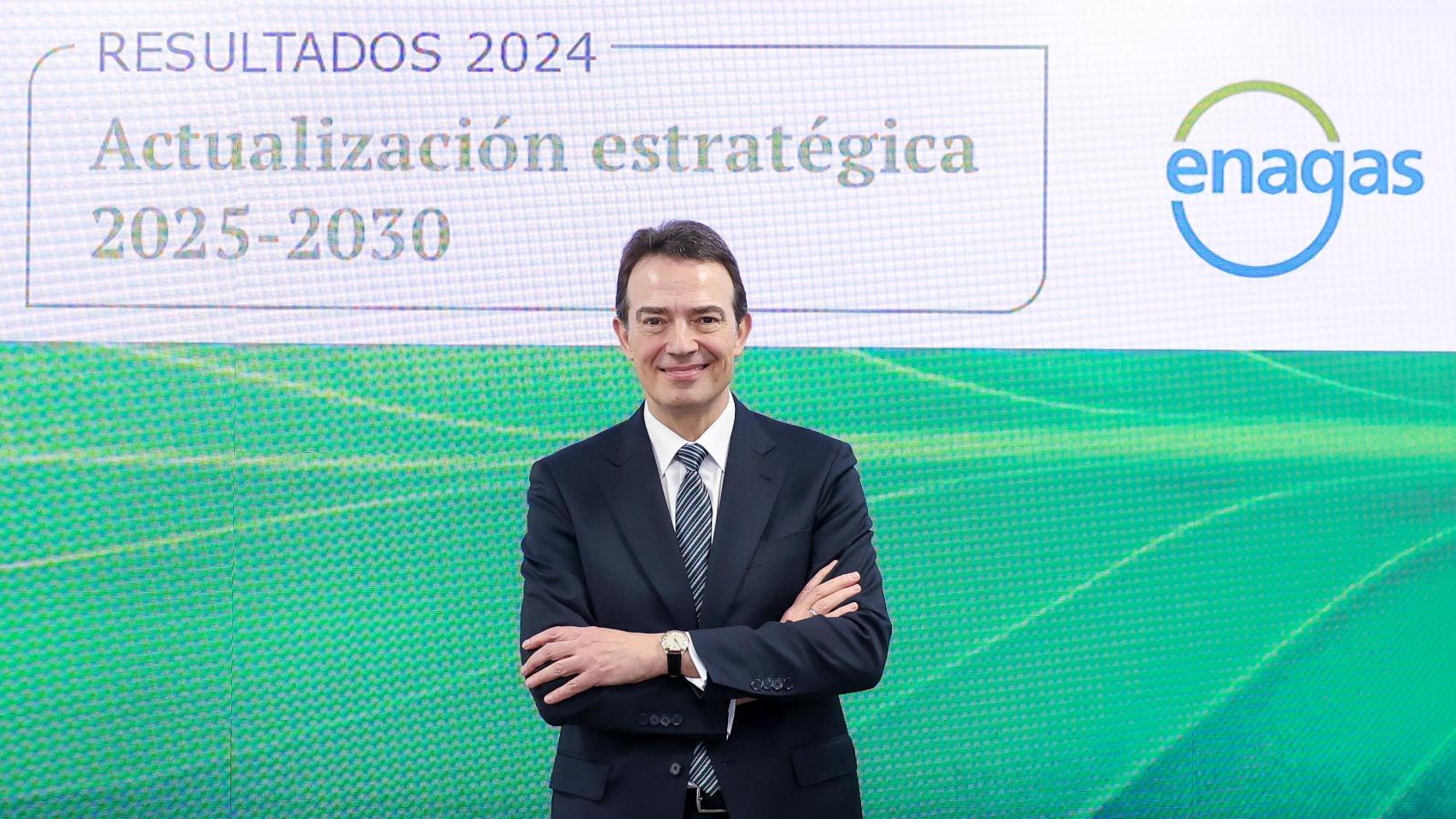 El CEO de Enagás, Arturo Gonzalo, durante la rueda de prensa para presentar su plan estratégico.
