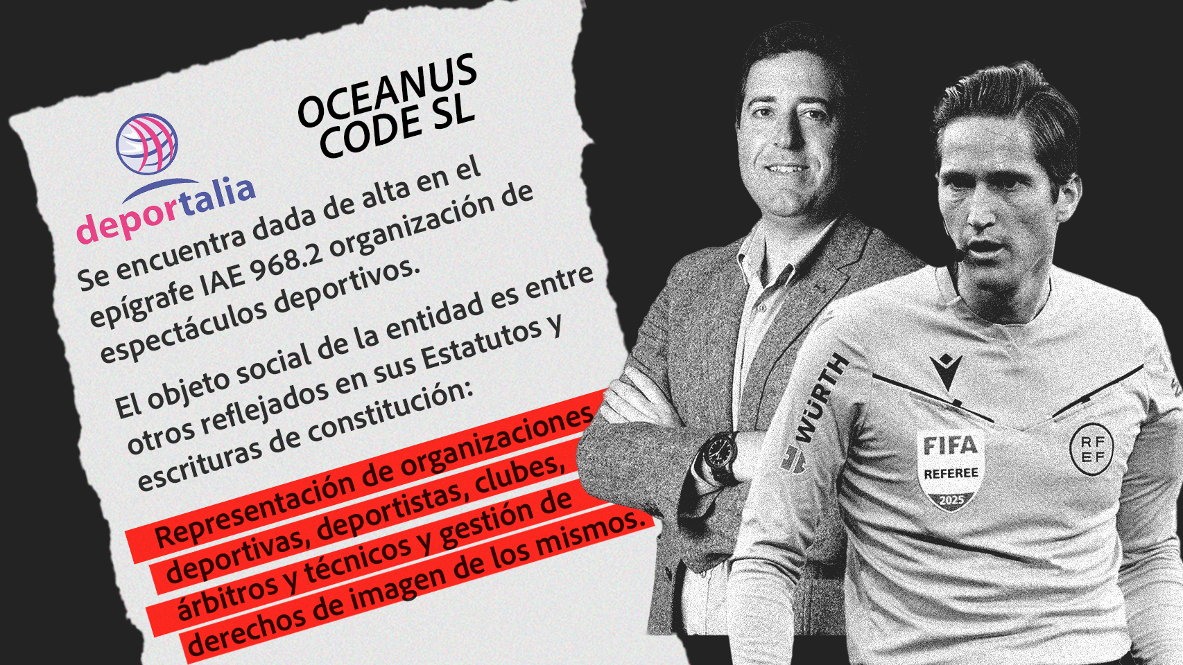 Sergio Sánchez Castañer y Munuera Montero en un fotomontaje con el documento sobre el objeto social de las empresas.