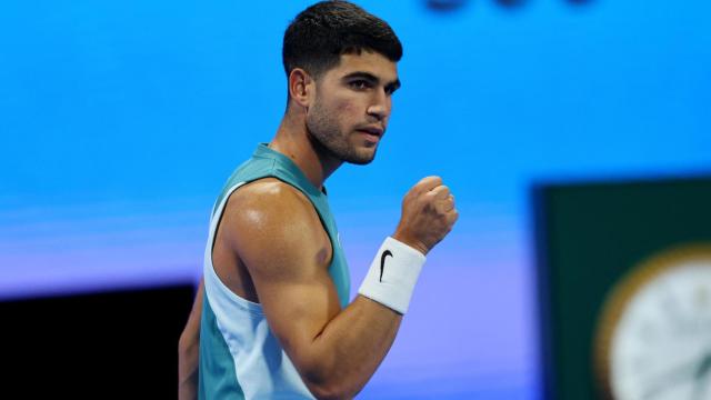 Carlos Alcaraz celebra un punto contra Luca Nardi.