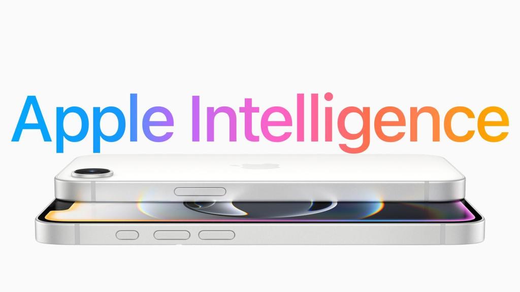 iPhone 16e junto al logo de Apple Intelligence.