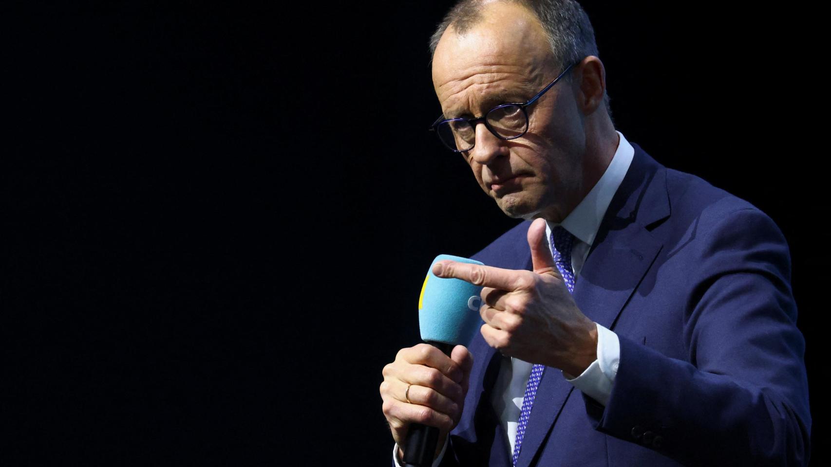 Friedrich Merz, candidato de la CDU, en un acto de campaña en Berlín, ayer.