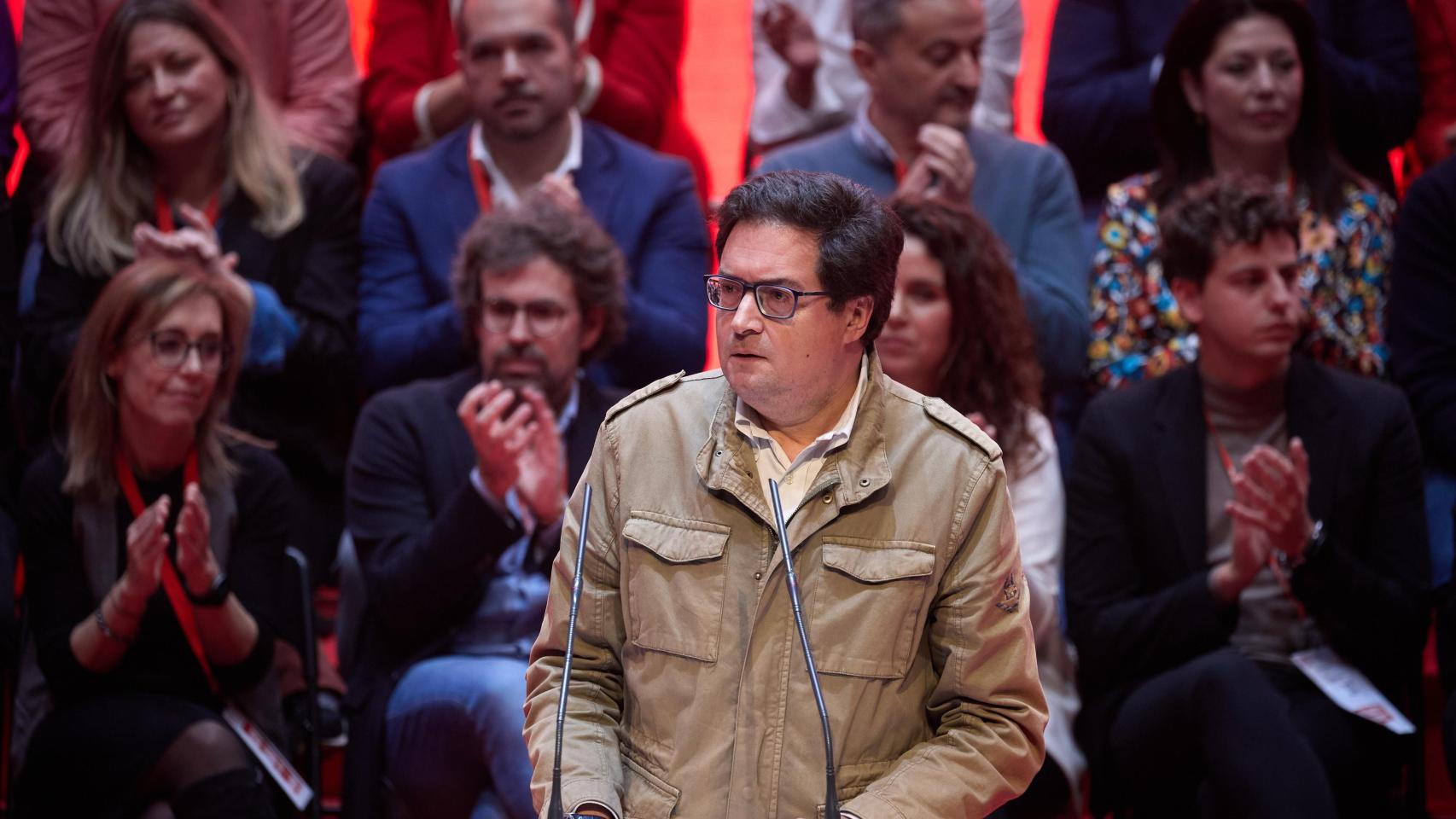 El secretario general del PSOE-M y ministro para la Transformación Digital y de la Función Pública, Óscar López, durante su intervención en el 15º Congreso Regional del PSOE-M.