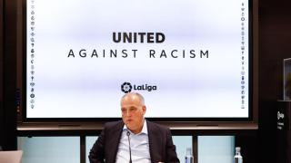 Javier Tebas, en un acto de LaLiga contra el racismo.