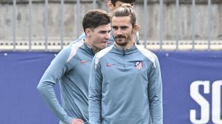 Julián Álvarez y Griezmann, en un entrenamiento del Atlético de Madrid