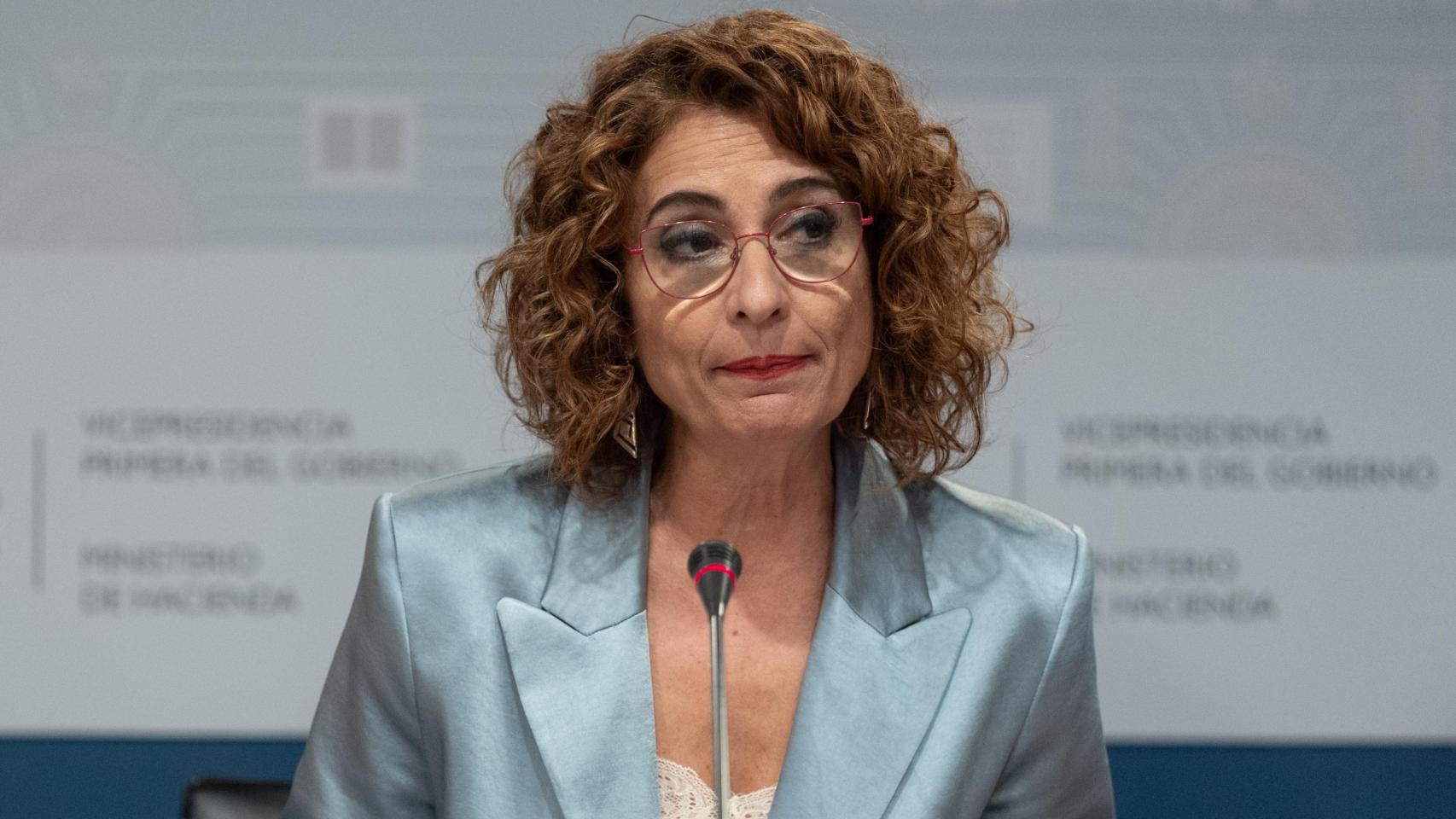 María Jesús Montero, este lunes en Madrid en su intervención ante los medios de comunicación.