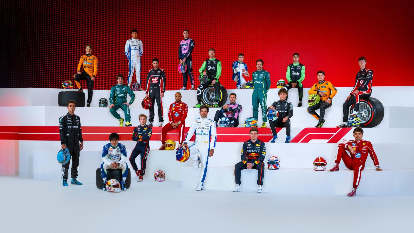La foto de familia de los pilotos de F1 en la temporada 2025
