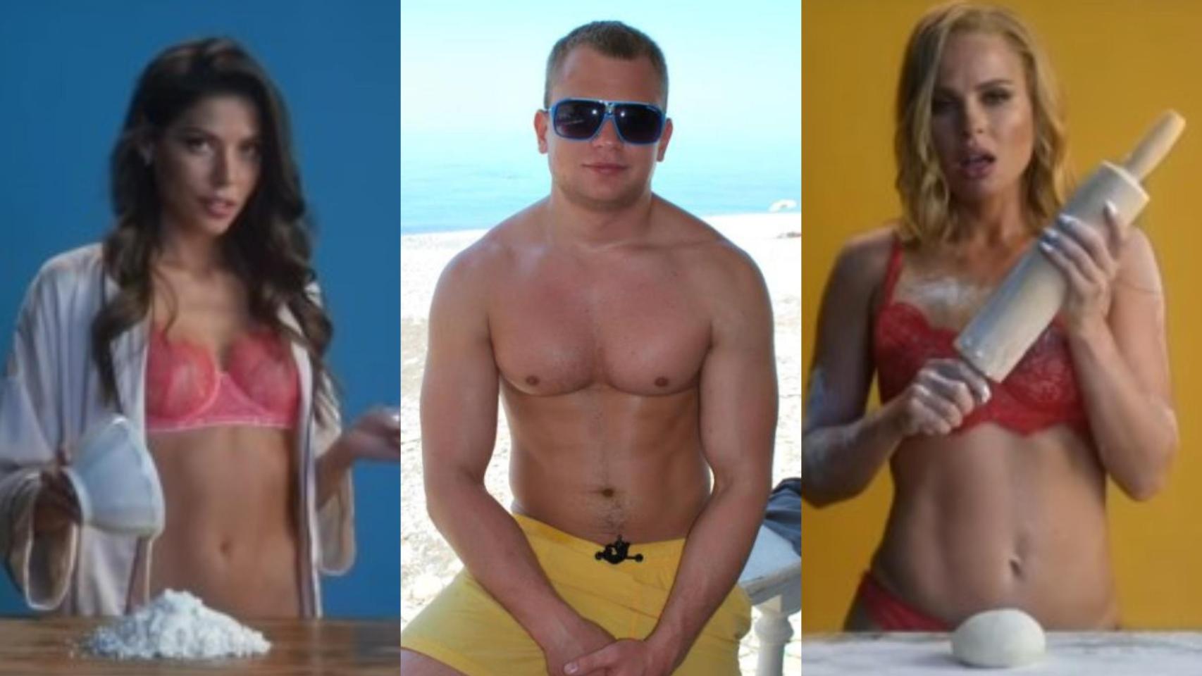 Giorgy Shirshov y la publicidad que muestra en su local de Barcelona.