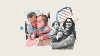 Iria Menacho y Cristina, con sus respectivos hijos.