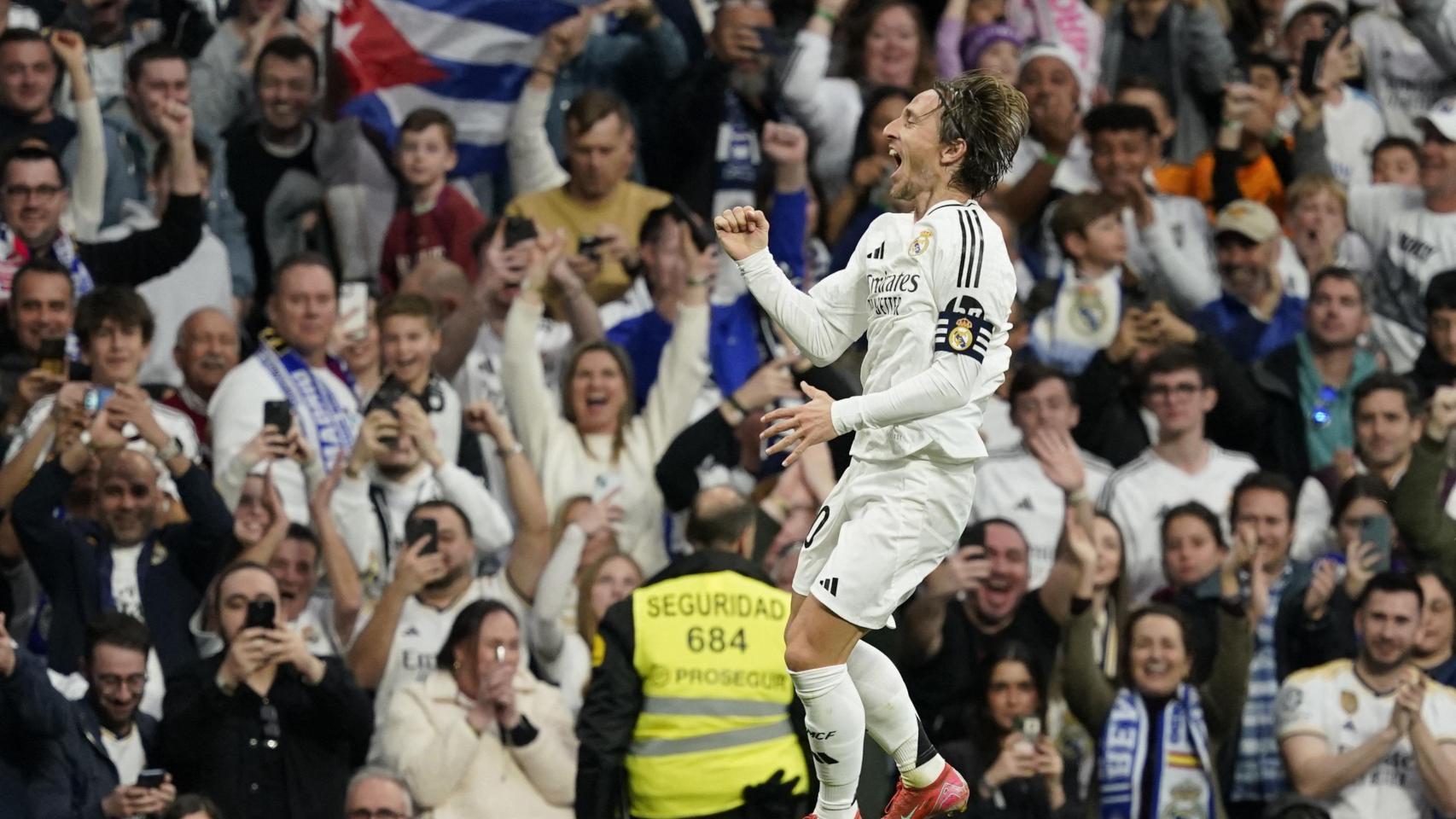 Luka Modric celebra el gol marcado ante el Girona.