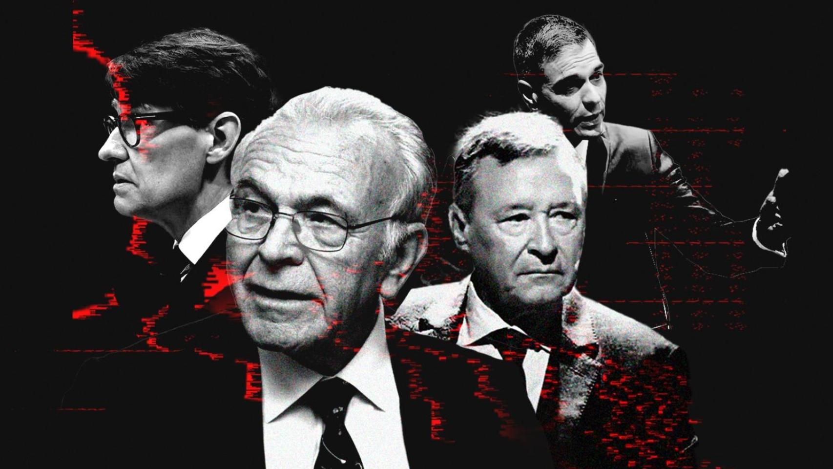 Salvador Illa, Isidro Fainé, Ángel Simón y Pedro Sánchez en un montaje.