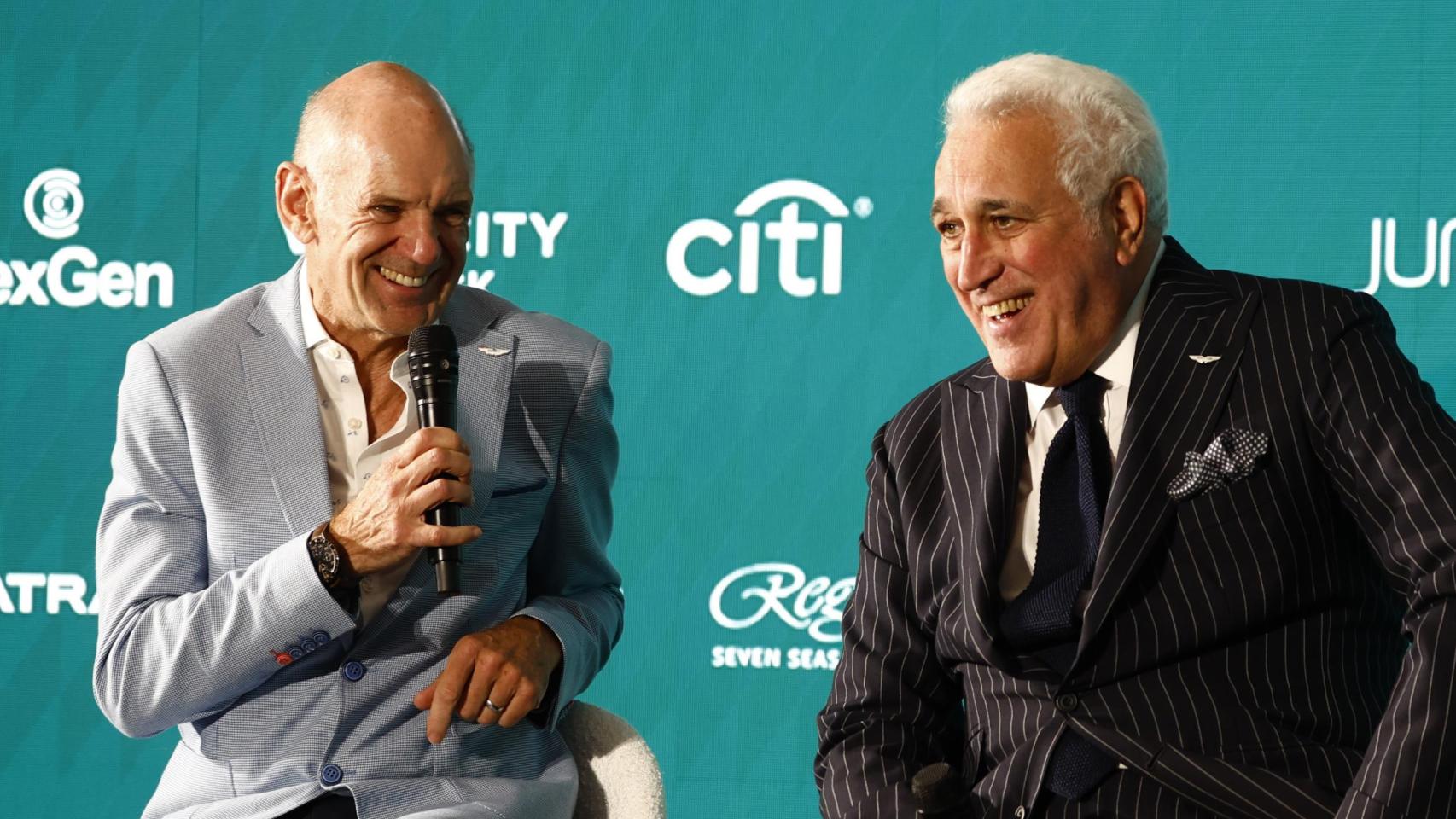 Adrian Newey y Lawrence Stroll, en la presentación del ingeniero como nuevo miembro de Aston Martin