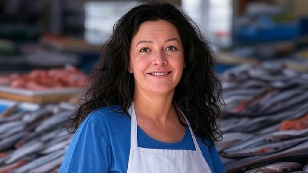 Mujer autónoma trabajando en su pescadería.