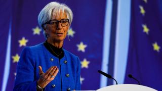 La presidenta del BCE, Christine Lagarde, durante una rueda de prensa