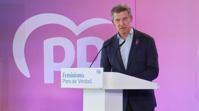 El presidente del PP, Alberto Núñez Feijóo, en un acto con motivo del Día Internacional de la Mujer celebrado en Palma.