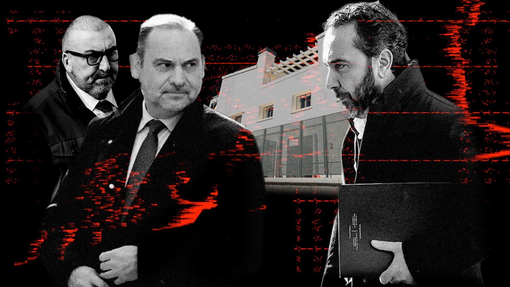 Koldo García, José Luis Ábalos y Víctor de Aldama, ante la residencia oficial que en aquel momento ocupaba el ministro de Transportes en Madrid.