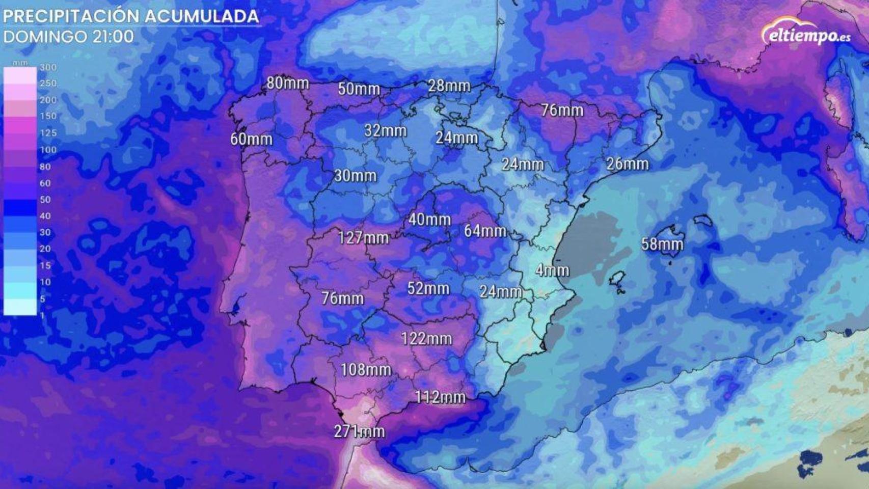 Acumulados de precipitación de domingo 9 de marzo a domino 16 de marzo.