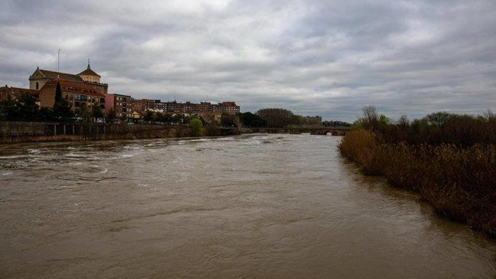 Crecida del río Tajo este miércoles a su paso por Talavera de la Reina. Foto: Ayuntamiento.