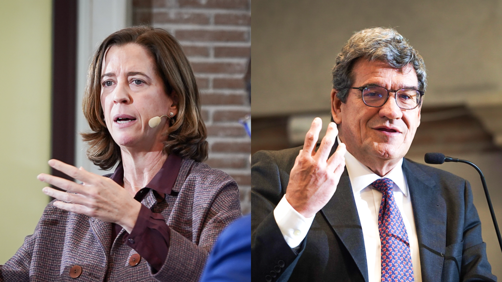 Alejandra Kindelán, presidenta de la Asociación Española de Banca (AEB) y José Luis Escrivá, gobernador del Banco de España, durante el V Observatorio de las Finanzas de EL ESPAÑOL.