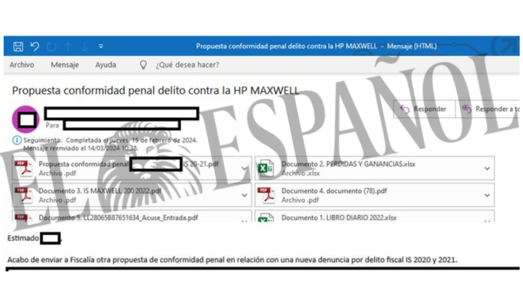 Correo anonimizado que el defensor de González Amador envió a la Abogacía del Estado el 2 de febrero de 2024./