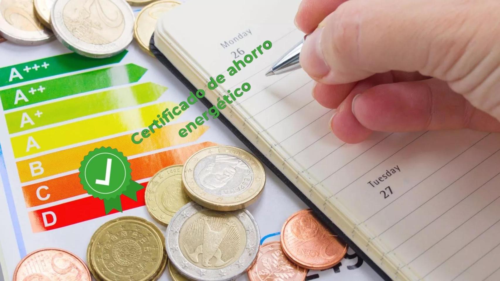 Fotomontaje para describir un Certificado de Eficiencia Energética (CAE)