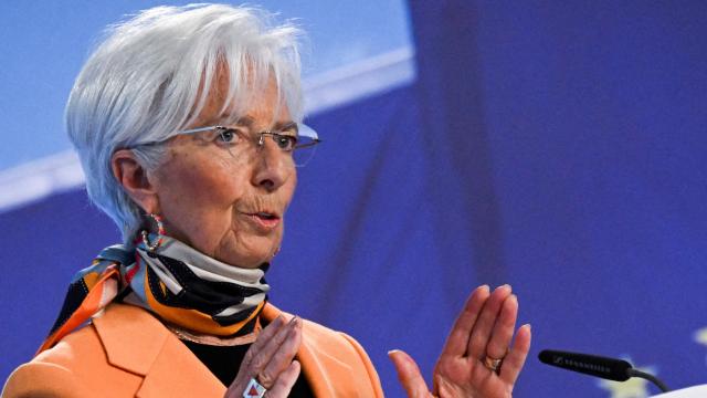 La presidenta del BCE, Christine Lagarde, durante una rueda de prensa