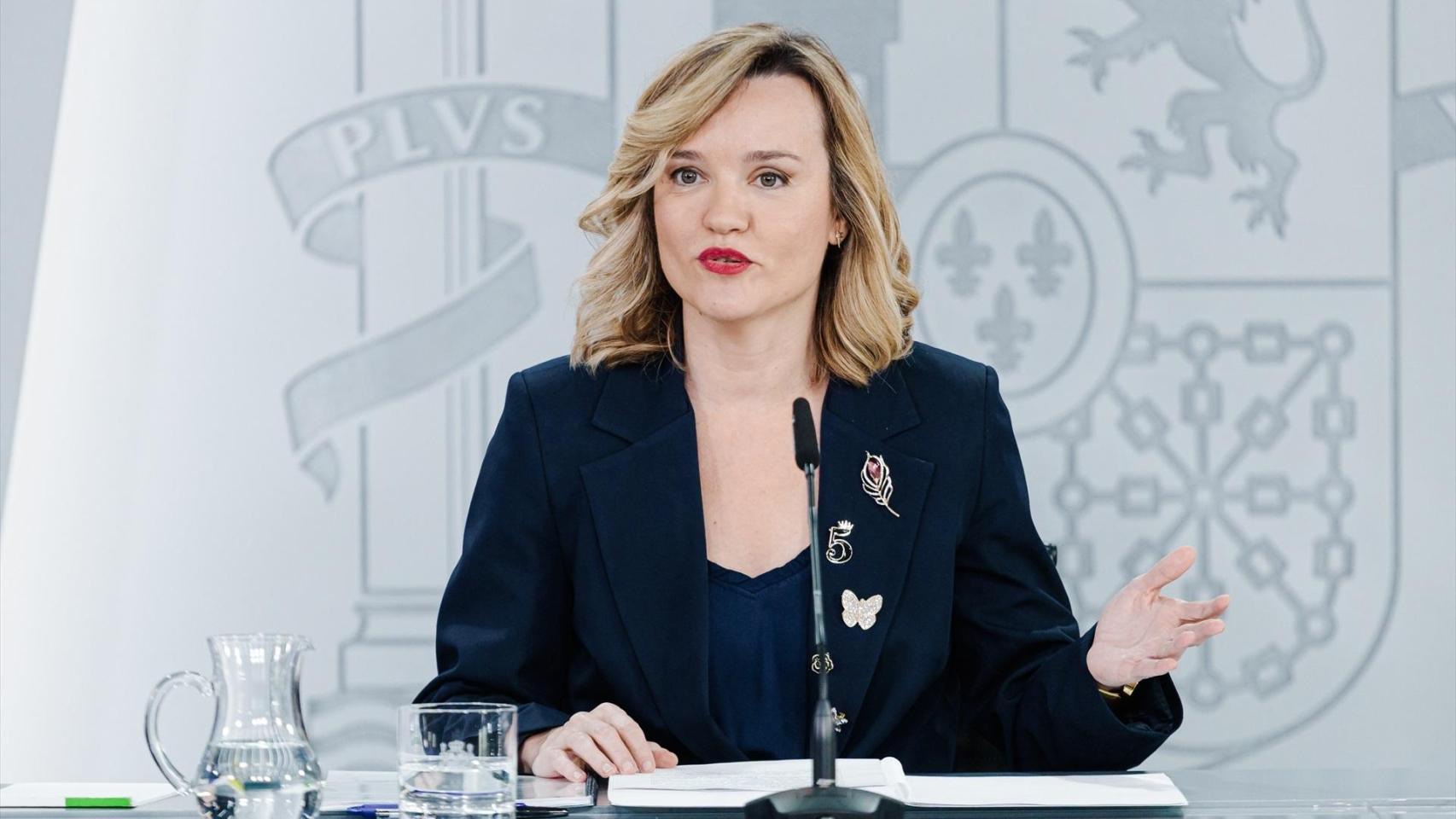 La ministra Portavoz, Pilar Alegría, durante la rueda de prensa posterior al Consejo de Ministros.