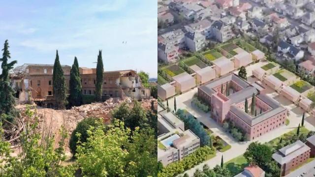 En la izquierda, una imagen del edificio semiderribado. En la derecha, proyección virtual del futuro complejo, difundida por el Ayuntamiento de Madrid.