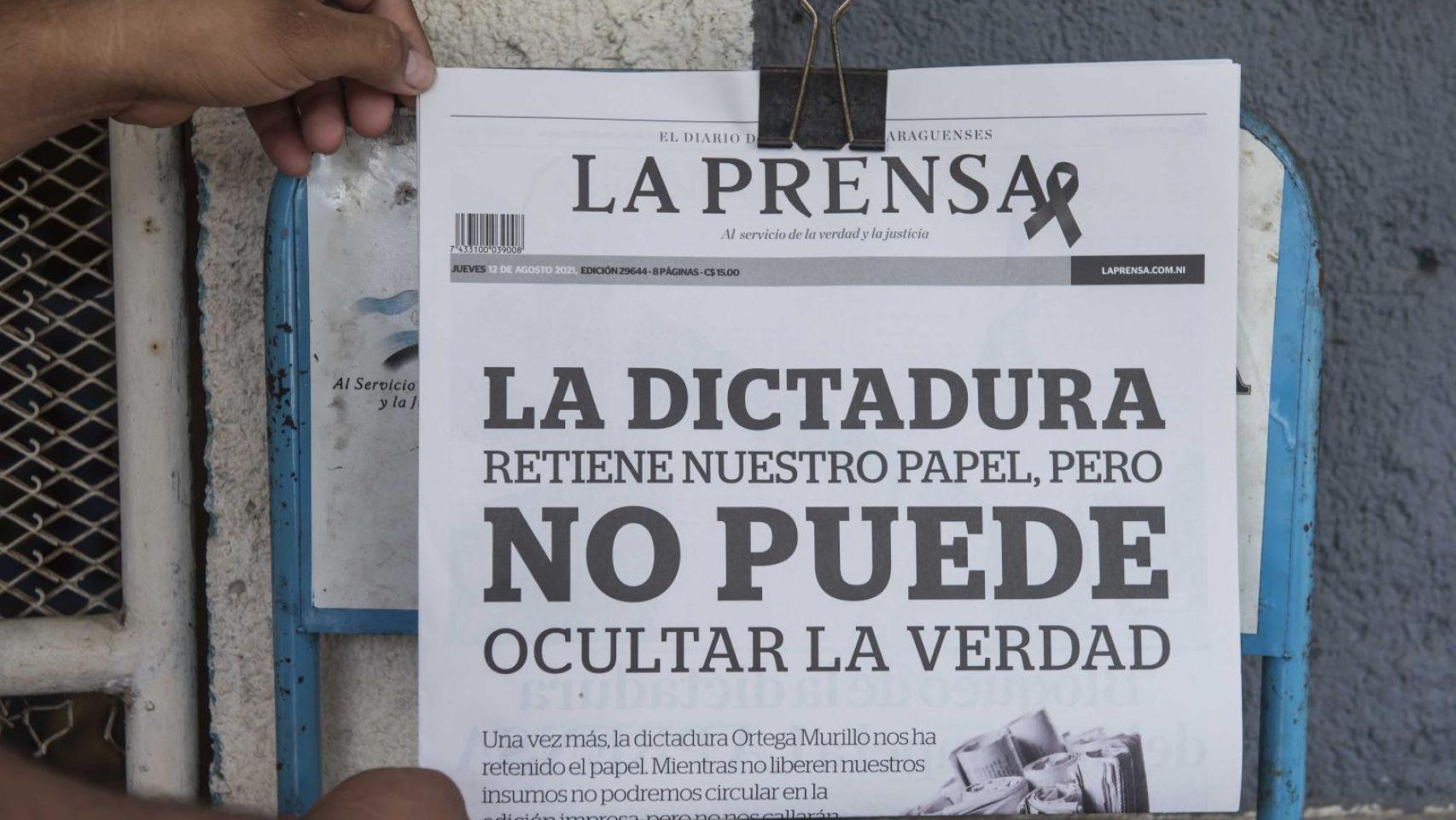 La última portada impresa de 'La Prensa' antes de que fuera confiscada por la dictadura de Daniel Ortega