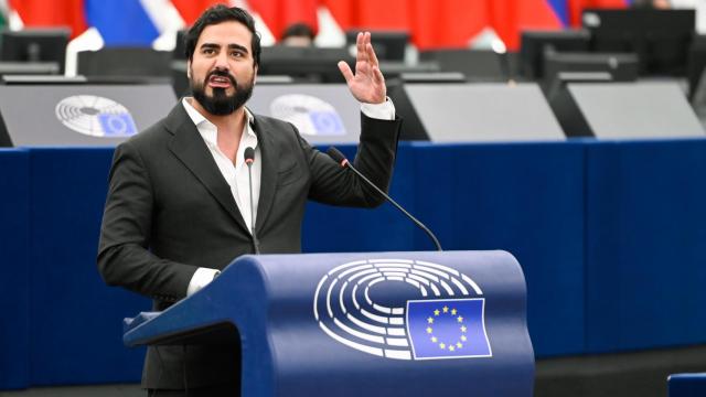 El eurodiputado de SALF, Alvise Pérez, durante una intervención ante el pleno de la Eurocámara
