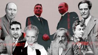 De izquierda a derecha, rodeando a Viktor Orbán y Vladímir Putin, Eugene Wigner, Edward Teller, Theodore von Kármán,  Dmitri Mendeléyev, Sofia Kovalévskaya y Piotr Kapitsa. Montaje: Rubén Vique