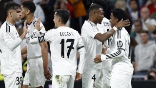 Los jugadores del Real Madrid celebran el gol de Endrick contra la Real Sociedad.