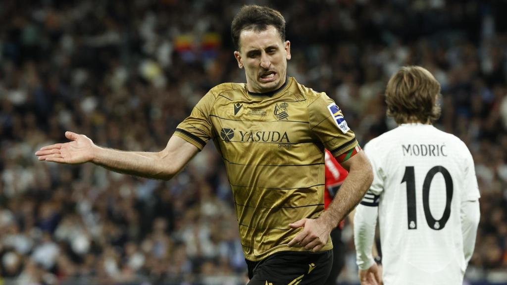 Oyarzabal celebra tras marcar el cuarto gol contra el Real Madrid