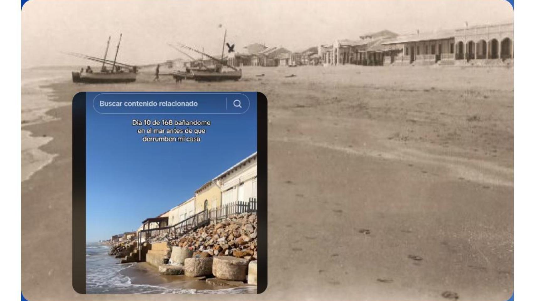 Estado de la Playa Babilonia de Guardamar a principios del siglo XX y estado en el que se encuentra hoy.