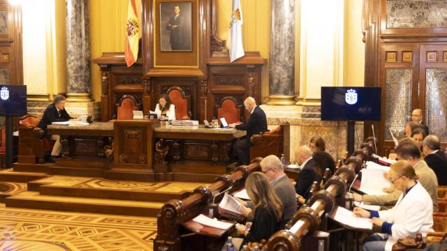 Un momento del Pleno de abril, hoy jueves en el Palacio de María Pita.