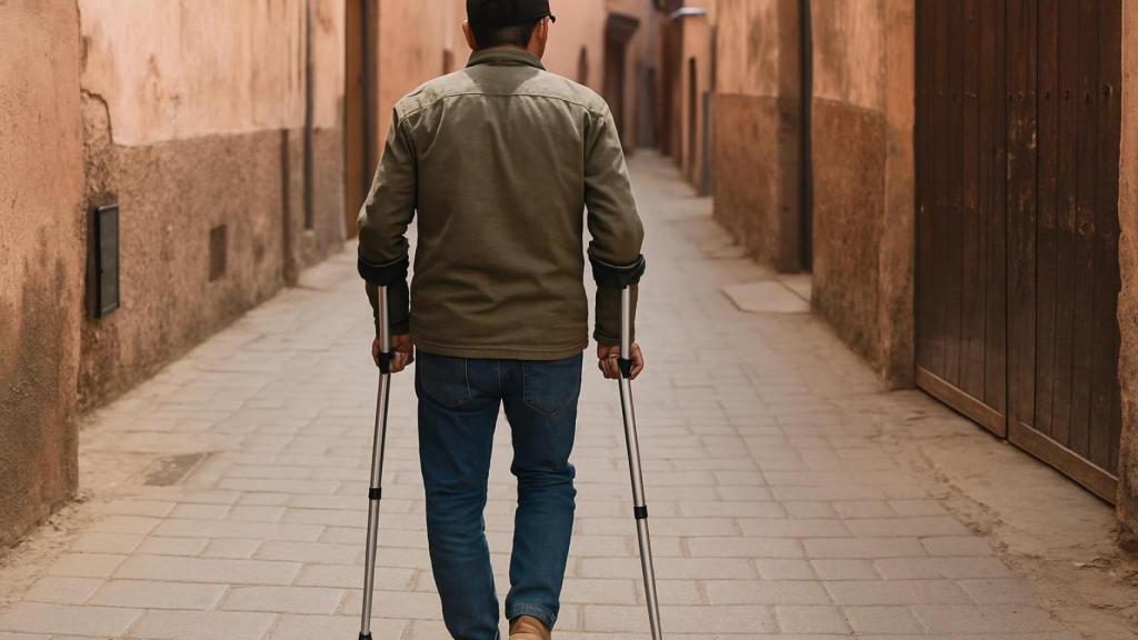 Un ciudadano marroquí con muletas.