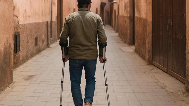 Un ciudadano marroquí con muletas.