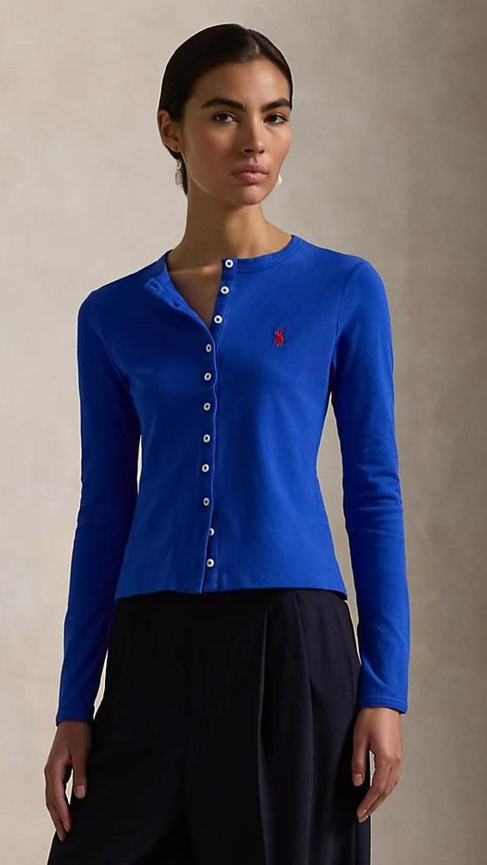 Cárdigan de piqué elástico con algodón de Ralph Lauren.