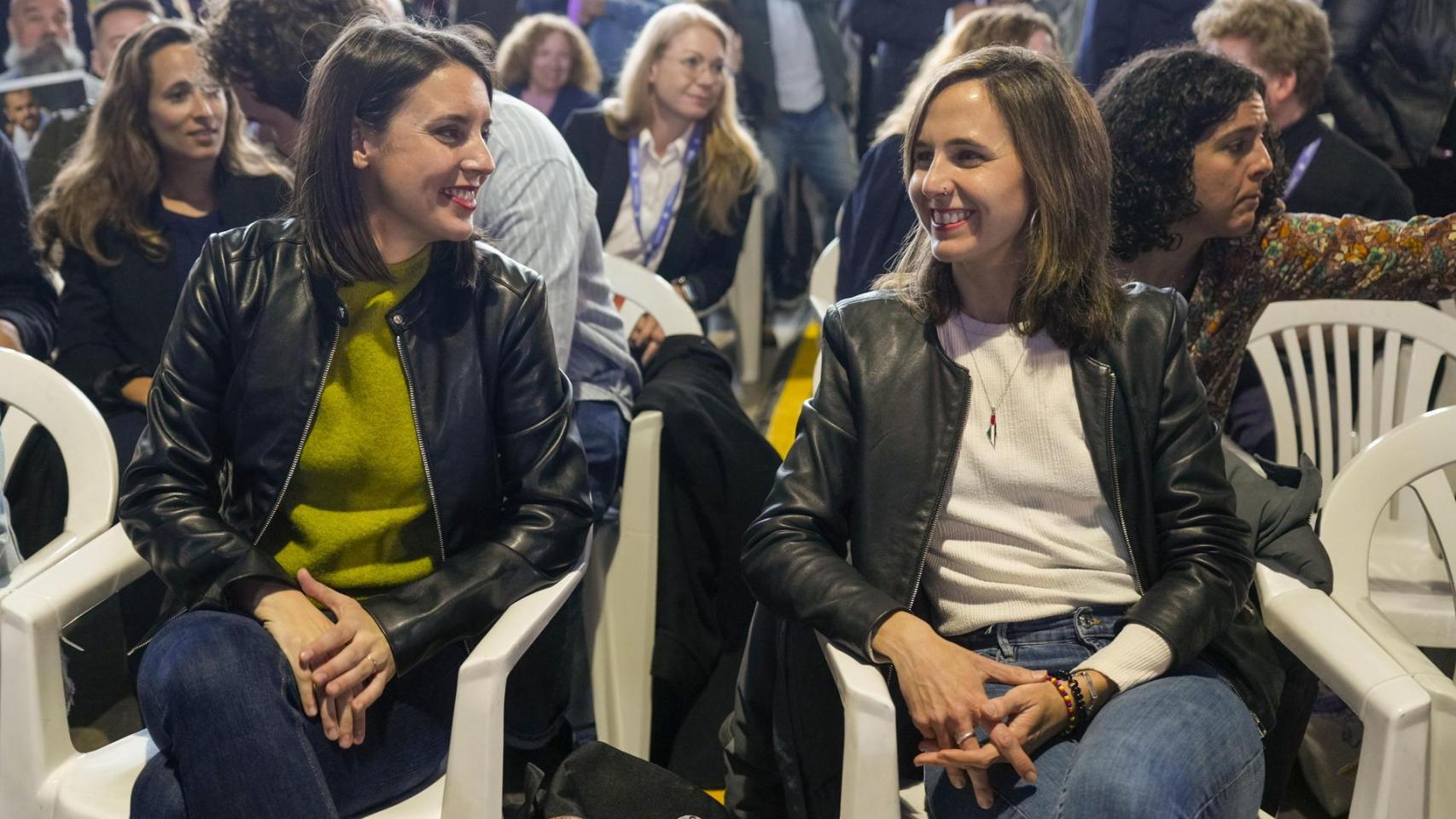 Irene Montero e Ione Belarra, este fin de semana durante la quinta asamblea ciudadana de Podemos celebrada en Madrid.