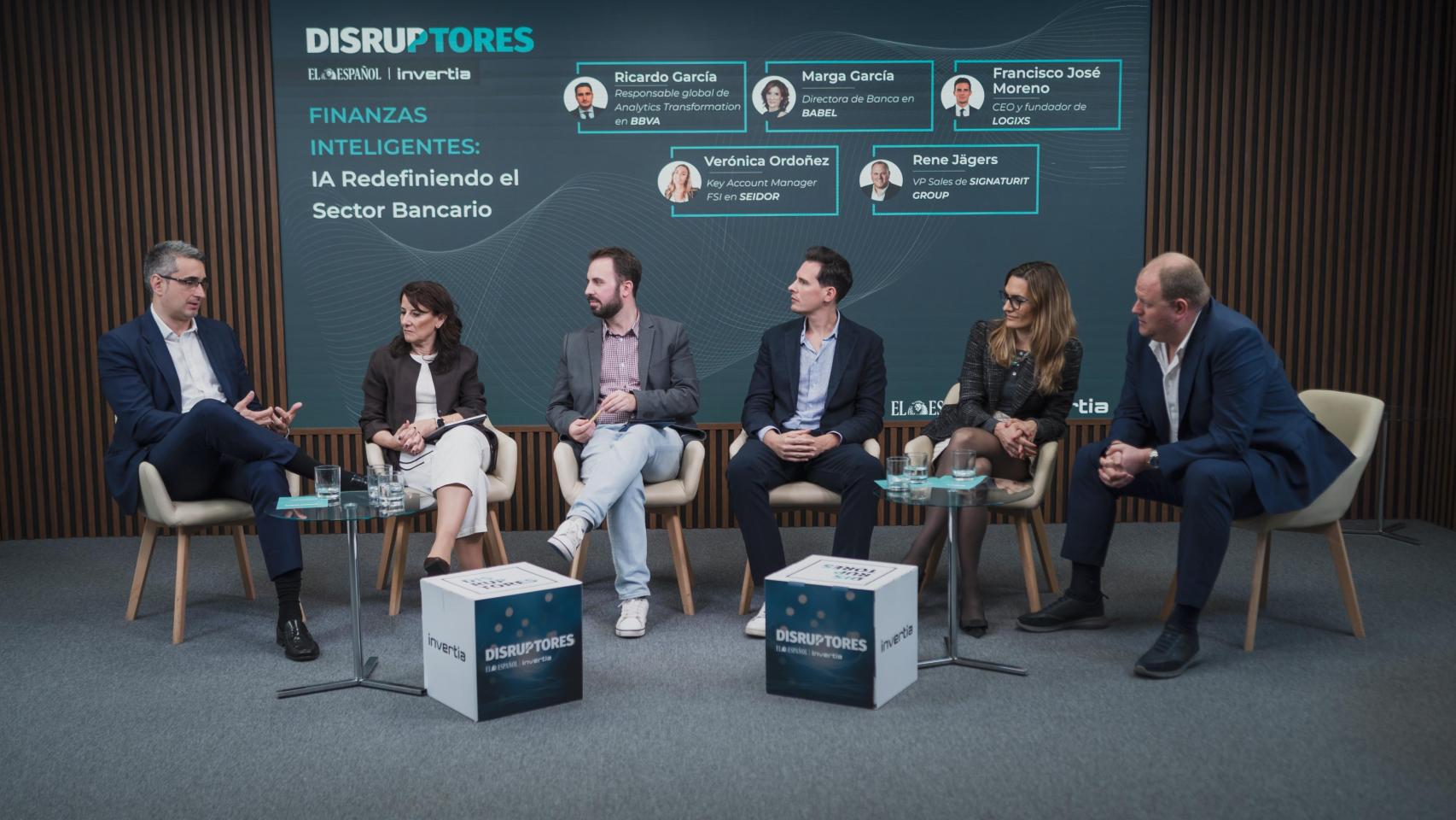 Ricardo García (BBVA), Marga García (BABEL), Alberto Iglesias Fraga (DISRUPTORES), Francisco José Moreno (Logixs), Verónica Ordoñez (SEIDOR) y Rene Jägers (Signaturit Group).