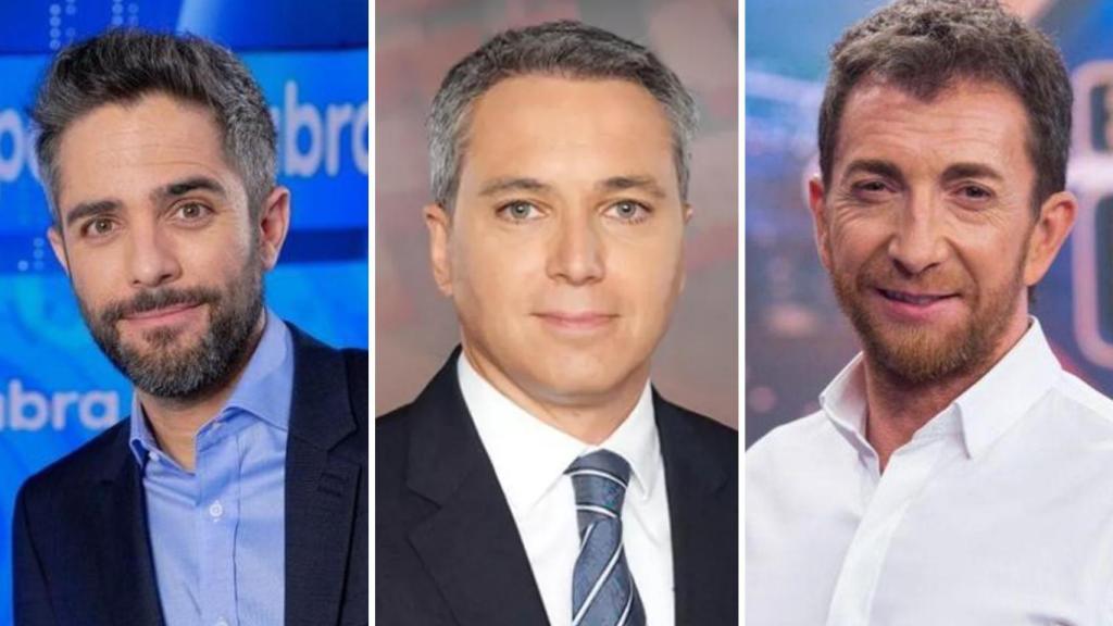 Roberto Leal, Vicente Vallés y Pablo Motos en un fotomontaje de BLUPER.