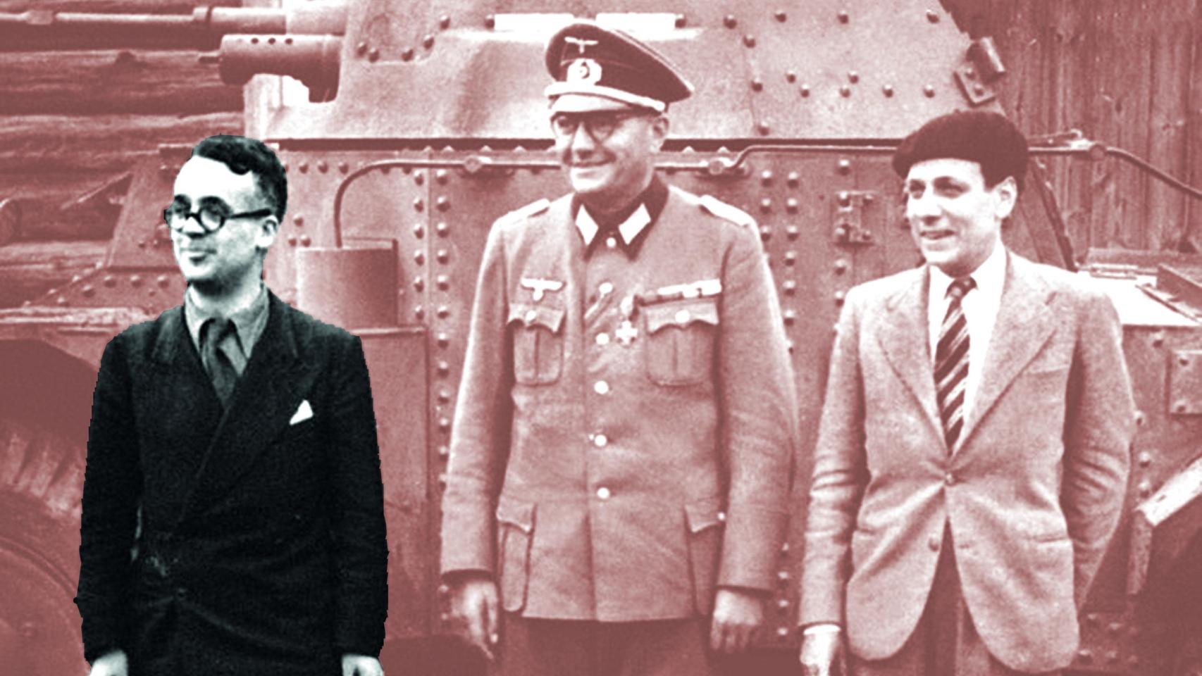 El escritor Robert Brasillach, a la izquierda, junto a  Jacques Doriot, en el frente  del este (1943).